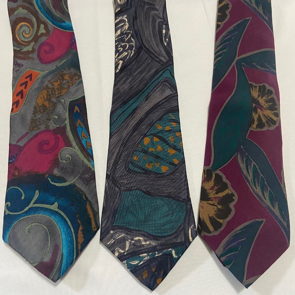 Vintage Trio of Men’s Abstract Design Silk Tie Necktie Office Wear Business